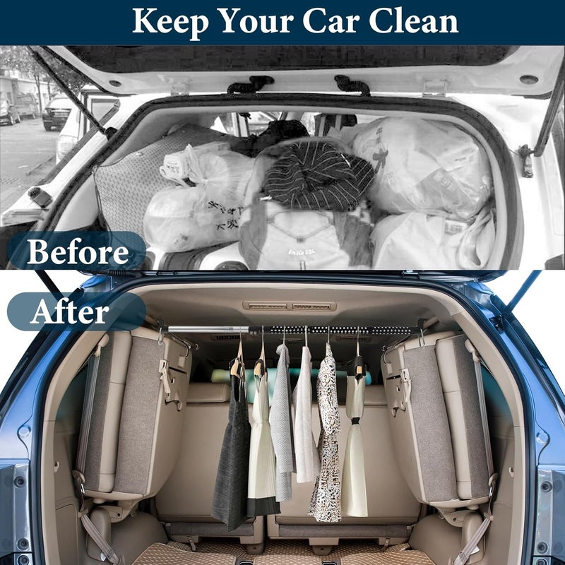 Greeily Car Clothes Hanger Bar, 33" to 54" Telescopic Clothes Rod for Car Travel Road Travelers Made of Stainless Steels Heavy Duty Car Bar Sturdy Rubber Grips and Rings - Image 5